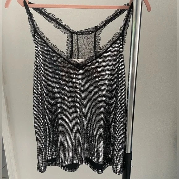 Zara - Sequin Motel Rock Tank with Lace Trim - Size L - NWT - Picture 2 of 5